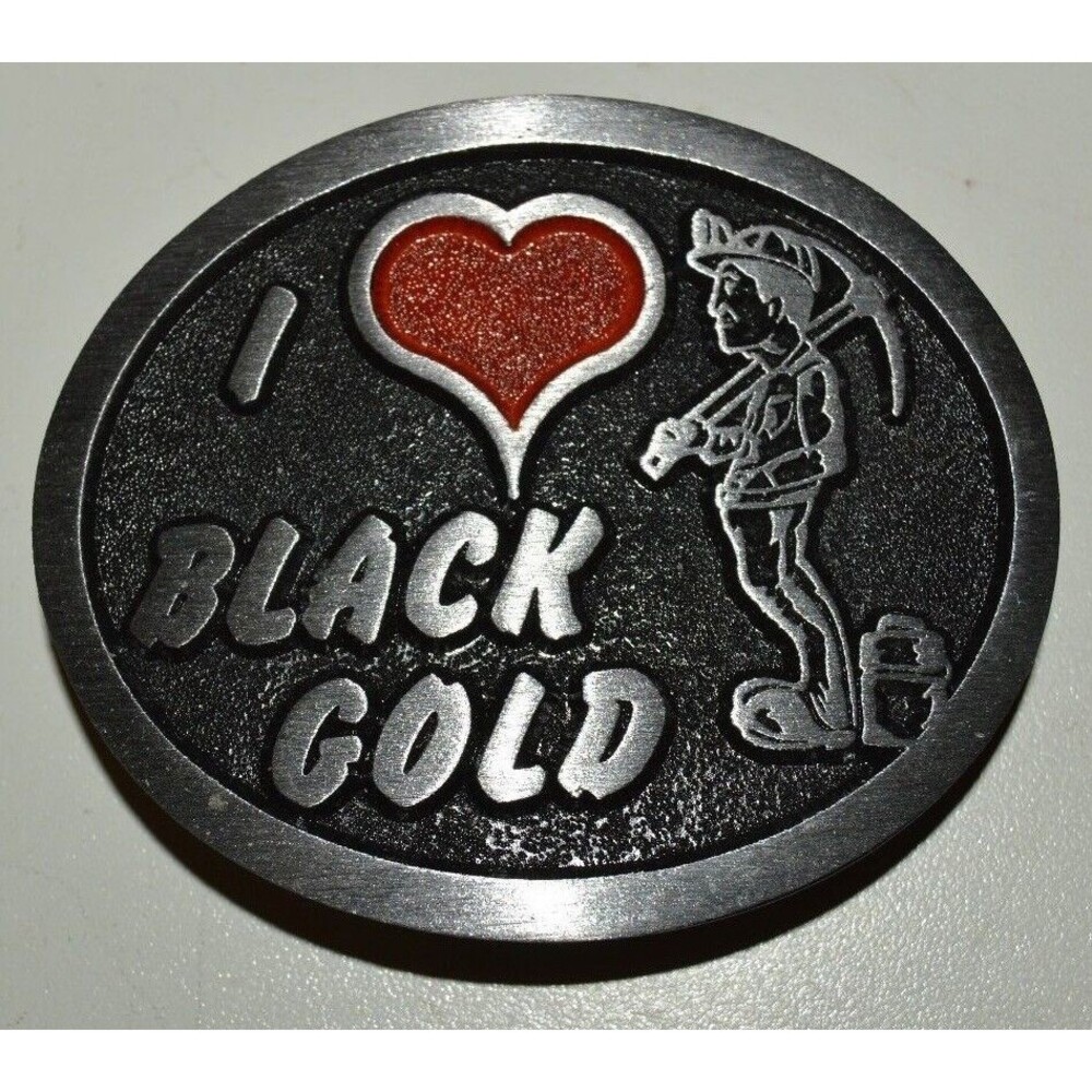 Nice Vintage MINTY I Love Black Gold Roughneck OIL Solid Belt Buckle RARE